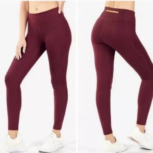 Fabletics cold weather legging mid rise statement Burgundy w/Pocket M